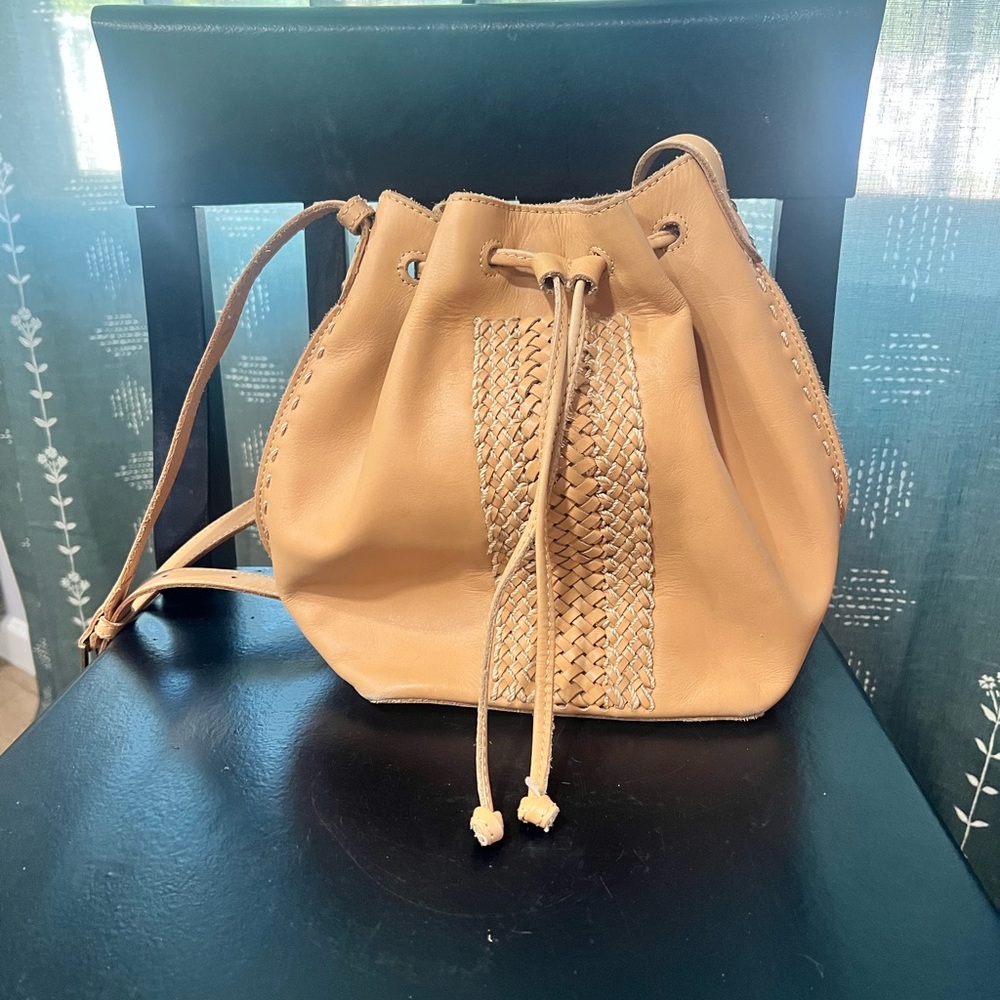 The Sak Tan Leather Woven Satchel